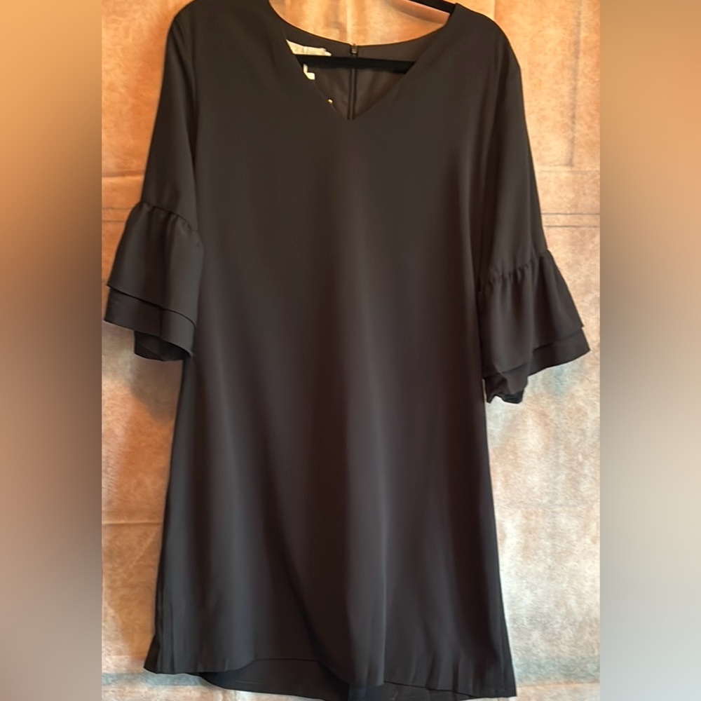 Elegant Black Ruffle Sleeve Dress -NWT - L - wedding, party, date, church, etc